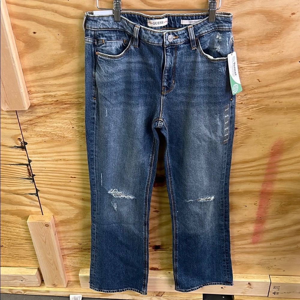 Guess Blue Boot Cut Jeans with Distressed Details
